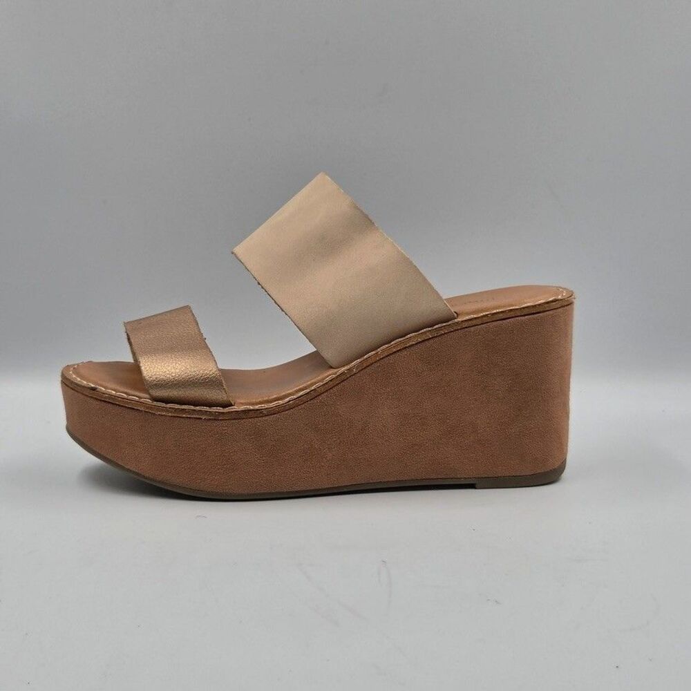 Chinese Laundry Womens 6 EU36.5 Gold Cream Dual Strap Platform Wedge Slides